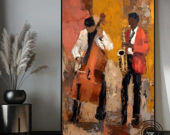 Canvas wall art of two musicians playing cello and saxophone, Music Wall Art, Wall Art Canvas Design, Ready to Hang Decoration