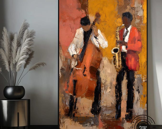 Musicians Canvas Wall Art, Cello and Saxophone, Ready to Hang