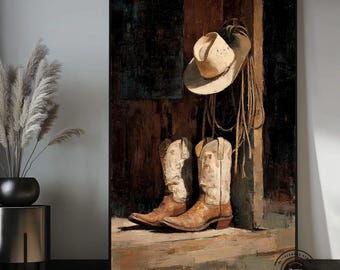 Rustic Cowboy Boots Canvas Wall Art – Western Farmhouse Decor