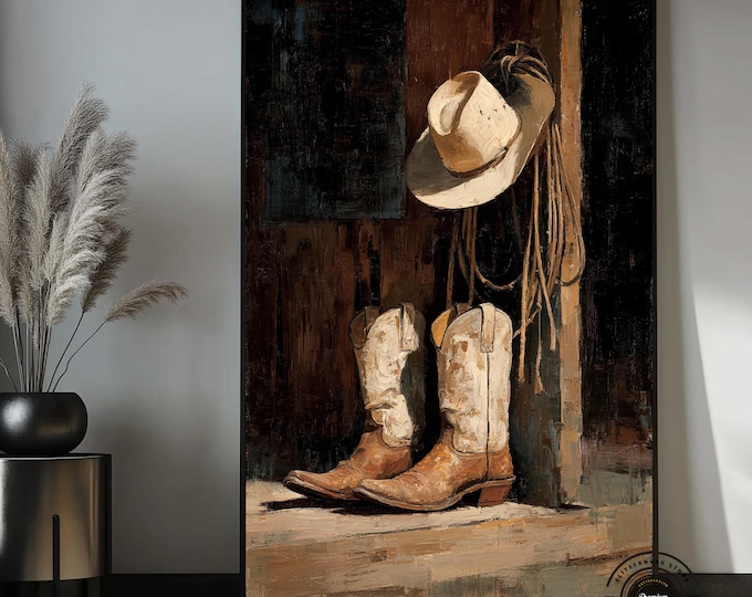 Rustic Cowboy Boots Canvas Wall Art – Western Farmhouse Decor
