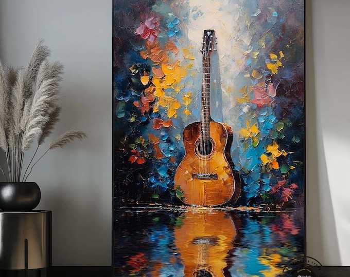 Abstract Acoustic Guitar Canvas Art – Colorful Music Wall Decor, Ready to Hang