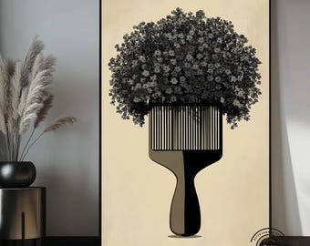 Afro Hair Canvas Wall Art, Black Woman Hair Pick Art, African American Wall Decor, Black Culture Artwork, Minimalist Afro Canvas Print