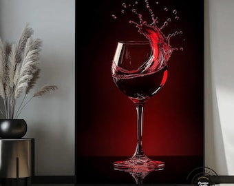 Red Wine Splash Art, Modern Kitchen Canvas Print