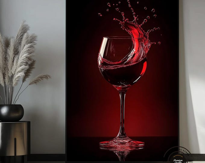 Red Wine Splash Art, Modern Kitchen Canvas Print