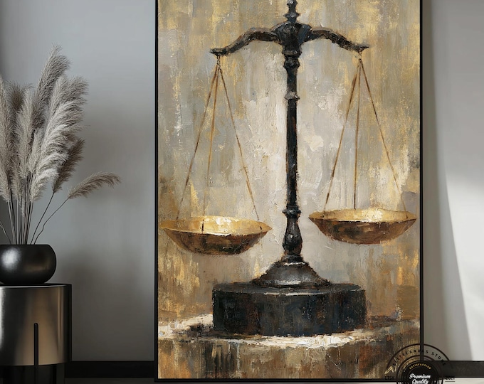 Scales of Justice Canvas Wall Art, Lawyer Office Decor, Attorney Gift, Legal Wall Art, Law Office Decor, Gold Black Justice Art