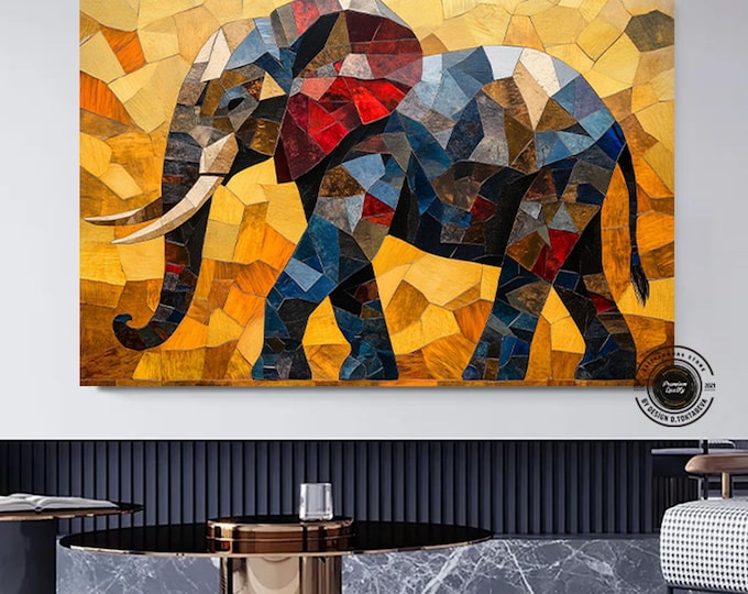 Mosaic Elephant Wall Art Print - Modern Abstract Animal Decor - Museum Quality Art for Unique Home Decor