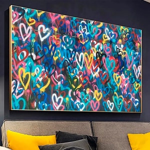 Banksy Graffiti Art Street |Graffiti Hearts Love | Graffiti wall art print | Banksy paint hearts | Large Framed Wall Art Set | ready hangig