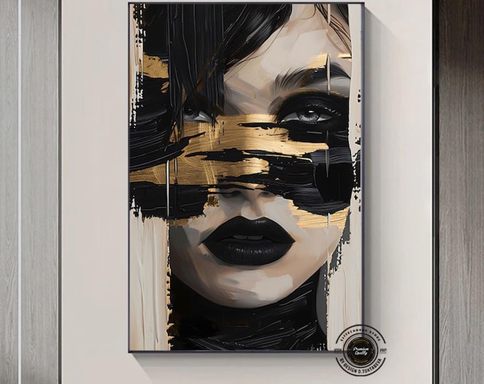 Woman Abstract Art Framed Poster, Black and Gold, Abstract Female Face, Woman Painting, Abstract Woman, Abstract Woman Art, Woman Portrait