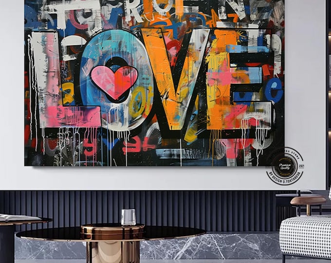 Banksy Graffiti Art Street |Graffiti Hearts Love | Graffiti wall art print | Banksy paint hearts | Large Framed Wall Art Set | ready hangig