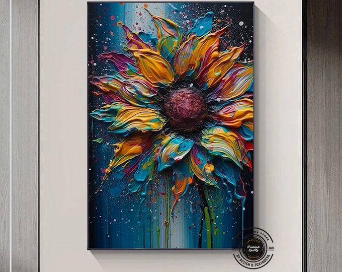 Colorful Sunflower Canvas Painting, Colorful Flower Wall Art, Sunflower Canvas Art, Colorful Art Print, Floral Painting, Flower Home Decor