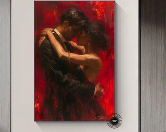 Passionate Couple Canvas Art: Romantic Red Wall Decor