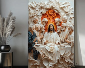 Muurdecoratie met het Laatste Avondmaal van Jezus, christelijke wanddecoratie, schilderij van Jezus en de apostelen, religieuze muurkunst, Bijbels canvas, christelijk cadeau