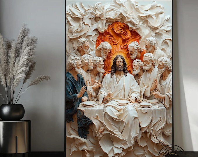 Jesus Last Supper Canvas Wall Art, Christian Wall Decor, Jesus and Apostles Painting, Religious Wall Art, Biblical Canvas, Christian Gift