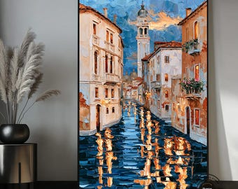 Venice Canvas Wall Art, Italian Canal Painting, Venice Italy Wall Decor, Colorful Cityscape Art, European Travel Decor, Impressionist Canvas