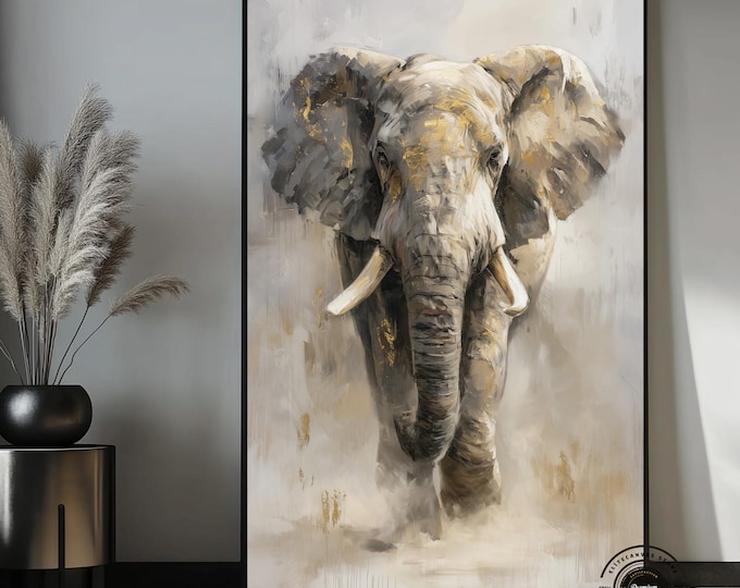Majestic Elephant Canvas Art – Abstract Gold Elephant Painting, Modern Luxury Wall Decor