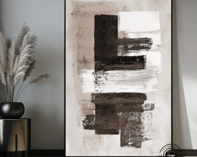 Modern Black & White Abstract Canvas Wall Art | Minimalist Neutral Painting | Contemporary Home Decor