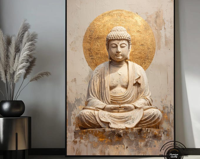 Gold Buddha Canvas Print – Textured Spiritual Wall Art, Meditation Decor