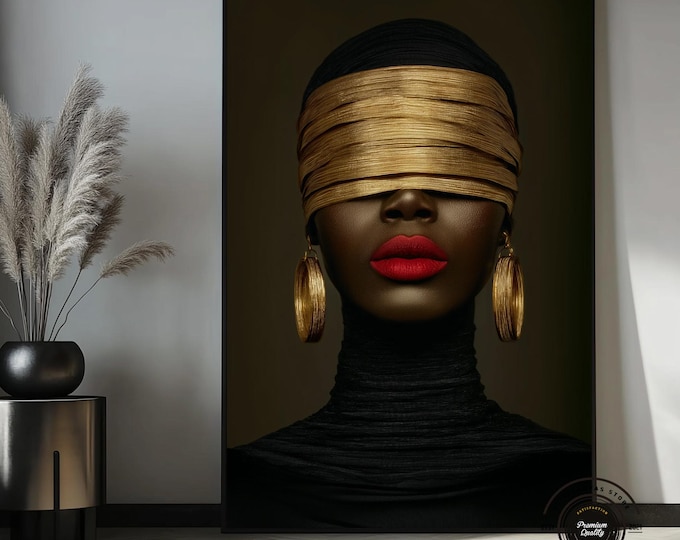 Black  Gold African Woman Canvas — Luxury Modern Wall Art, Statement Decor