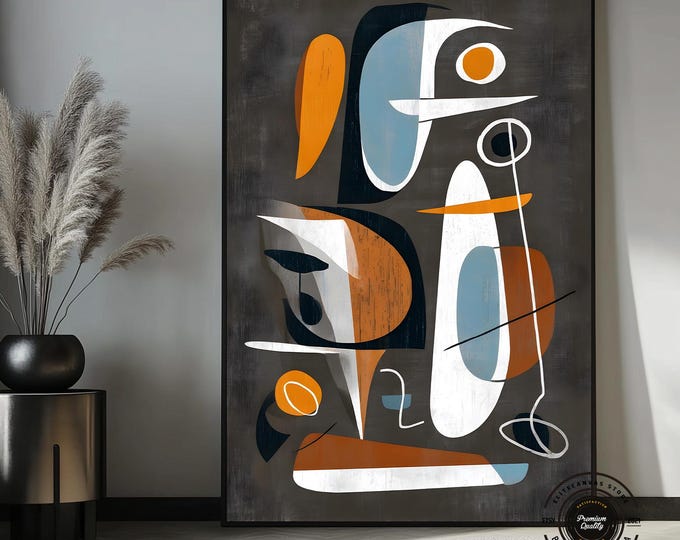 Abstract Face Canvas Art – Mid Century Modern Cubist Portrait