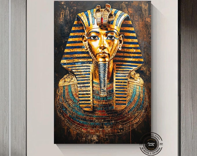 Tutankhamun Abstract Canvas Print, Tutankhamun, Pharaoh, Egyptian Decor, Ancient Egypt, Ancient Egyptian Art, Digital Print, Home Decoration
