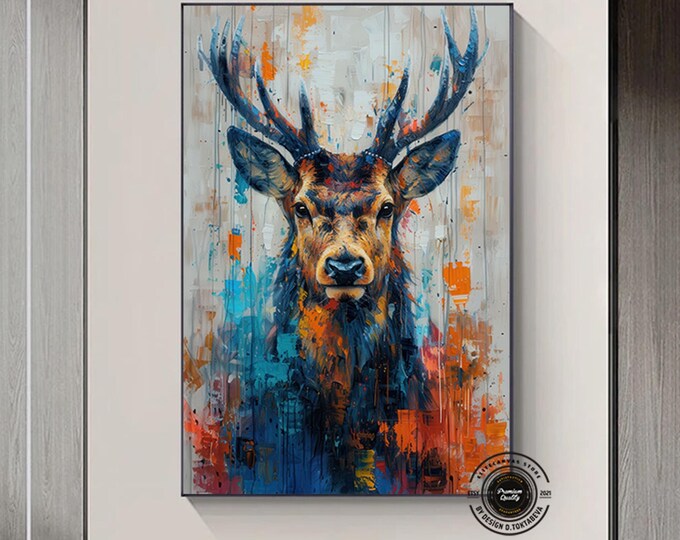 Deer Art on Canvas Wall Art Living Room Decor, Jungle Animal Art, Deer Print, Animal Portrait Canvas Print, Extra Large Wall Art