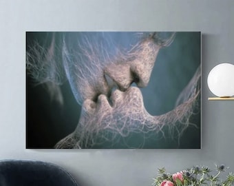 Kissing Couple Canvas Art, Erotic Lover Decor, Valentines Gift