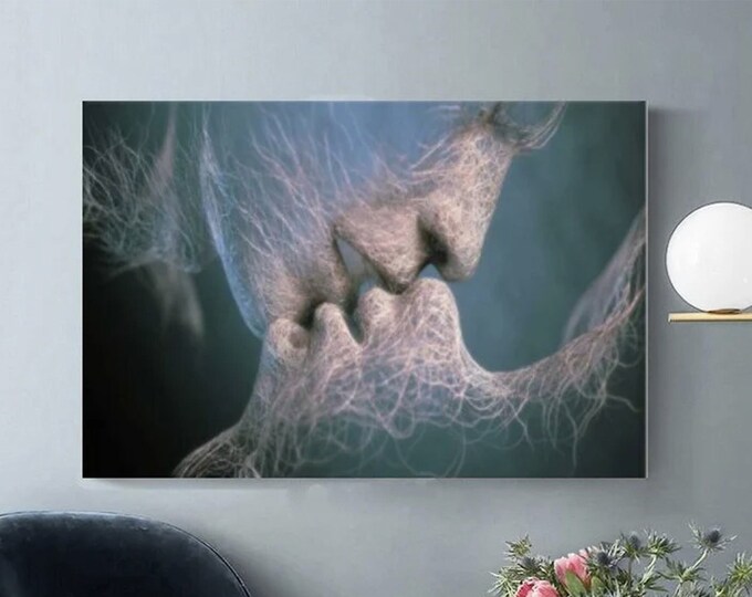 Kissing Couple Artwork, Lover Canvas Decor, Valentines Day Gift Canvas Gift, Bedroom Wall Art, Modern Canvas Poster, Erotic Canvas Art,