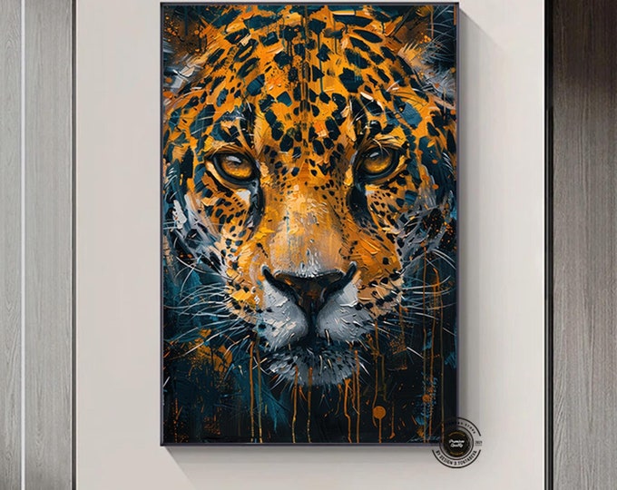 Jaguar Wall Art, Oil Painting, Jaguar and forest Wall Art, Animal Wall Decor, Oil Painting stiyle, Nursery Wall Art, Office Decor, Wall Art,