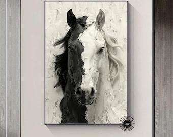 Black and White Horse Canvas Art: Contemporary Equine Portrait