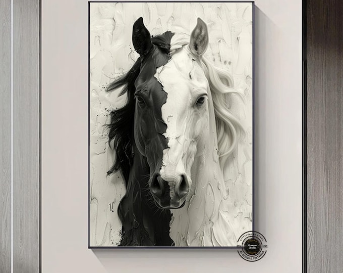 Contrast Horse Canvas Art - Ready-to-Hang Black and White Equine Portrait - Contemporary Horse Decor-Office - Ideal Gift for Horse Lovers.