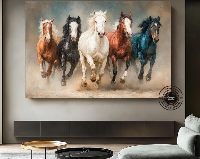 Running Horses Canvas Wall Art, Modern Equestrian Decor