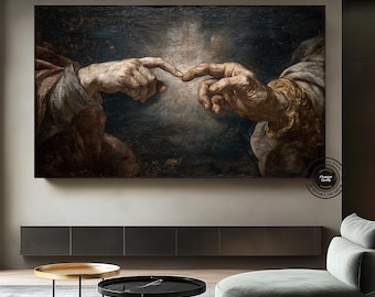 The Creation of Adam Wall Art, Michelangelo Hands Canvas, Renaissance Religious Art, Classical Christian Decor, Biblical Wall Artwork