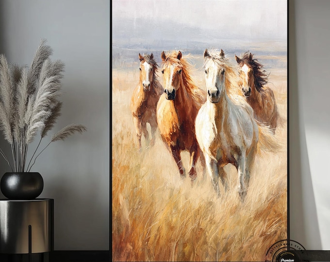 Wild Horses Canvas Wall Art, Running Horses Painting, Western Horse Wall Decor, Rustic Farmhouse Art, Large Horse Canvas Print