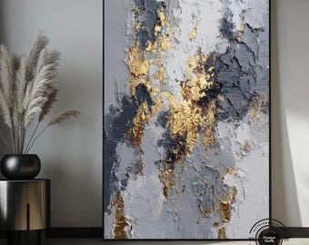 Gold and Grey Abstract Canvas Painting | Luxury Modern Wall Art | Abstract Gold Textured Wall Art