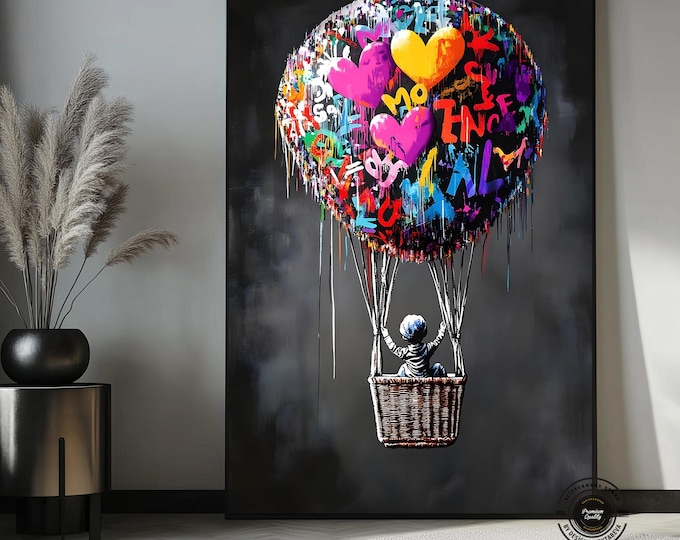Graffiti Balloon Canvas Art, Street Art Style, Urban Love Pop Decor