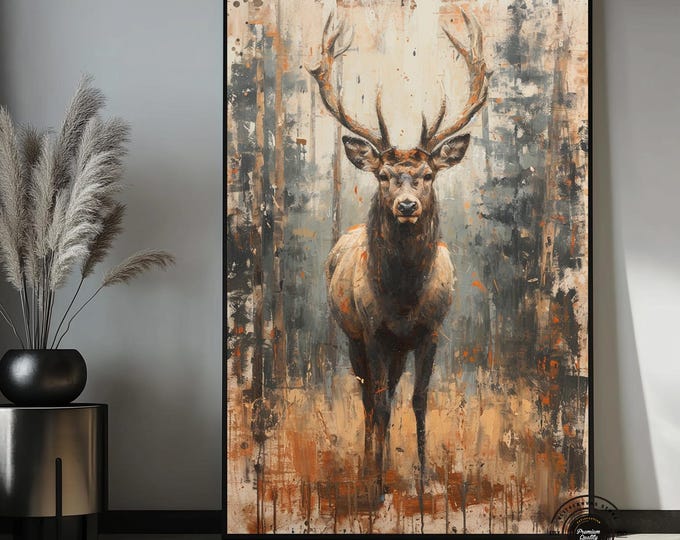 Majestic Stag Canvas, Deer Wall Art, Animal Portrait Print, Rustic Decor, Wall Art Canvas Design, Ready to Hang Nature Decor