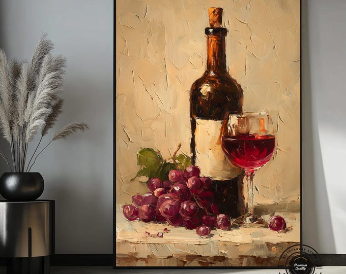 Rustic Wine Still Life Canvas Art – Elegant Kitchen Decor