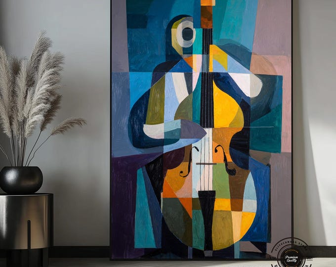Cubist Musician – Modern Cubist Cello Figure | Colorful Abstract Art | Large Canvas Painting