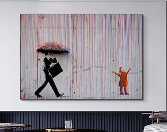 Banksy Raining Canvas Print | Urban Street Art