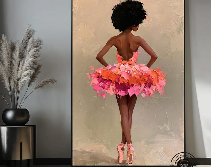 Ballerina Canvas Wall Art, Pink Ballet Dancer Painting, Feminine Figure Artwork, Modern Ballet Decor, Elegant Dance Wall Art