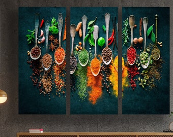 Kitchen Canvas Art-Spoon Spices Canvas Painting-Canvas Pictures-Food Canvas Wall Art-Large Canvas Art-Prints on Canvas-Kitchen Wall Decor