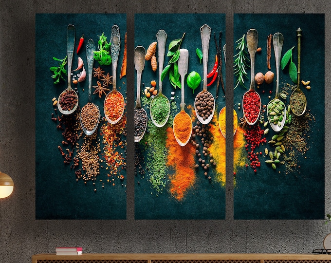 Kitchen Canvas Art-Spoon Spices Canvas Painting-Canvas Pictures-Food Canvas Wall Art-Large Canvas Art-Prints on Canvas-Kitchen Wall Decor
