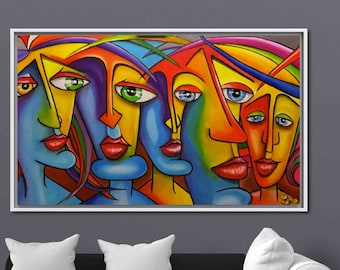 Abstract People Canvas Art, Colorful Faces, Modern Wall Decor