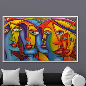 Zeitgenössische Kunst Leinwand, Abstrakte Menschen Wanddekoration, abstrakte Leinwandkunst, buntes Gesicht Leinwandkunst, Menschliches Gesicht Poster, Moderne Wanddekoration,