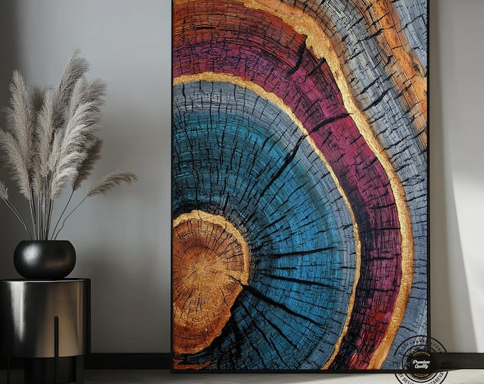 Golden Rings | Colorful Abstract Tree Ring Pattern Modern Canvas