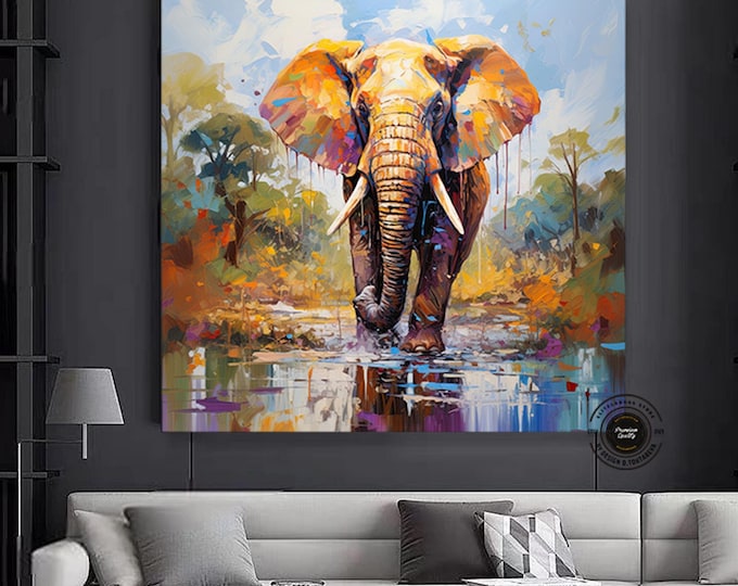 Elephant Print Art On Canvas, Large Pop Art Wall Art, Colorful Elephant Canvas Painting, Pop Art Canvas Print, African Elephant Wall Decor