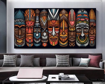 African Tribal Mask Canvas Art, Ethnic Home Decor, Ready to Hang