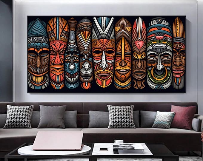 African tribal mask Canvas wall art African mask canvas Ethnic home decor Tribal mask print Large canvas art