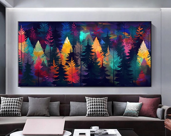 Extra Large Modern Tree  Colorful Abstract Wall Art Oversized abstract art, Print on Canvas Red Maya Blue Orange