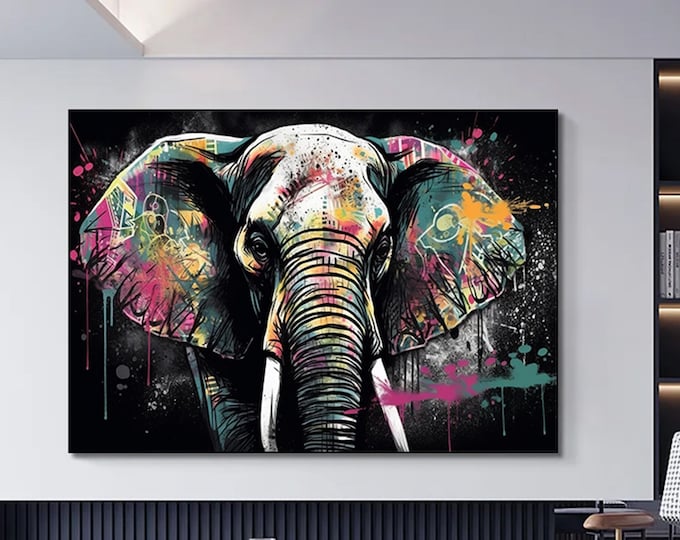 Modern Graffiti  Elephant.Graffiti wall art decor.Elephant  Canvas Wall Painting Home Office Gift Painting